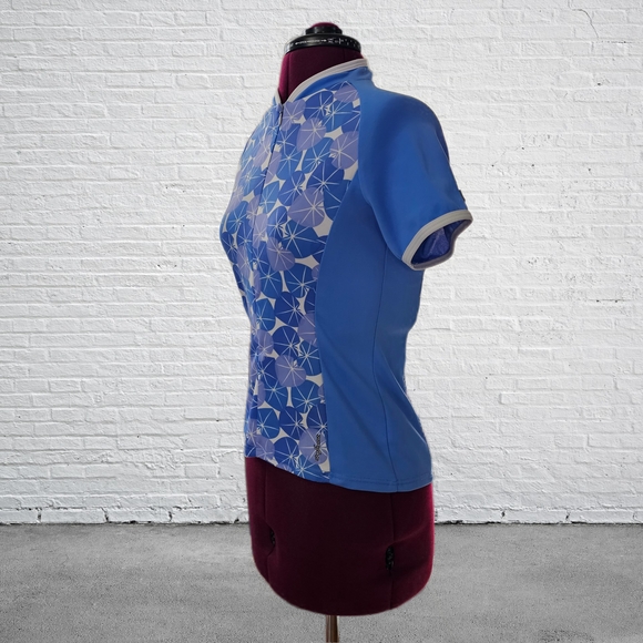 SheBeest Cycling Jersey Womens Blue Leaf 1/2 Zip - Picture 2 of 16